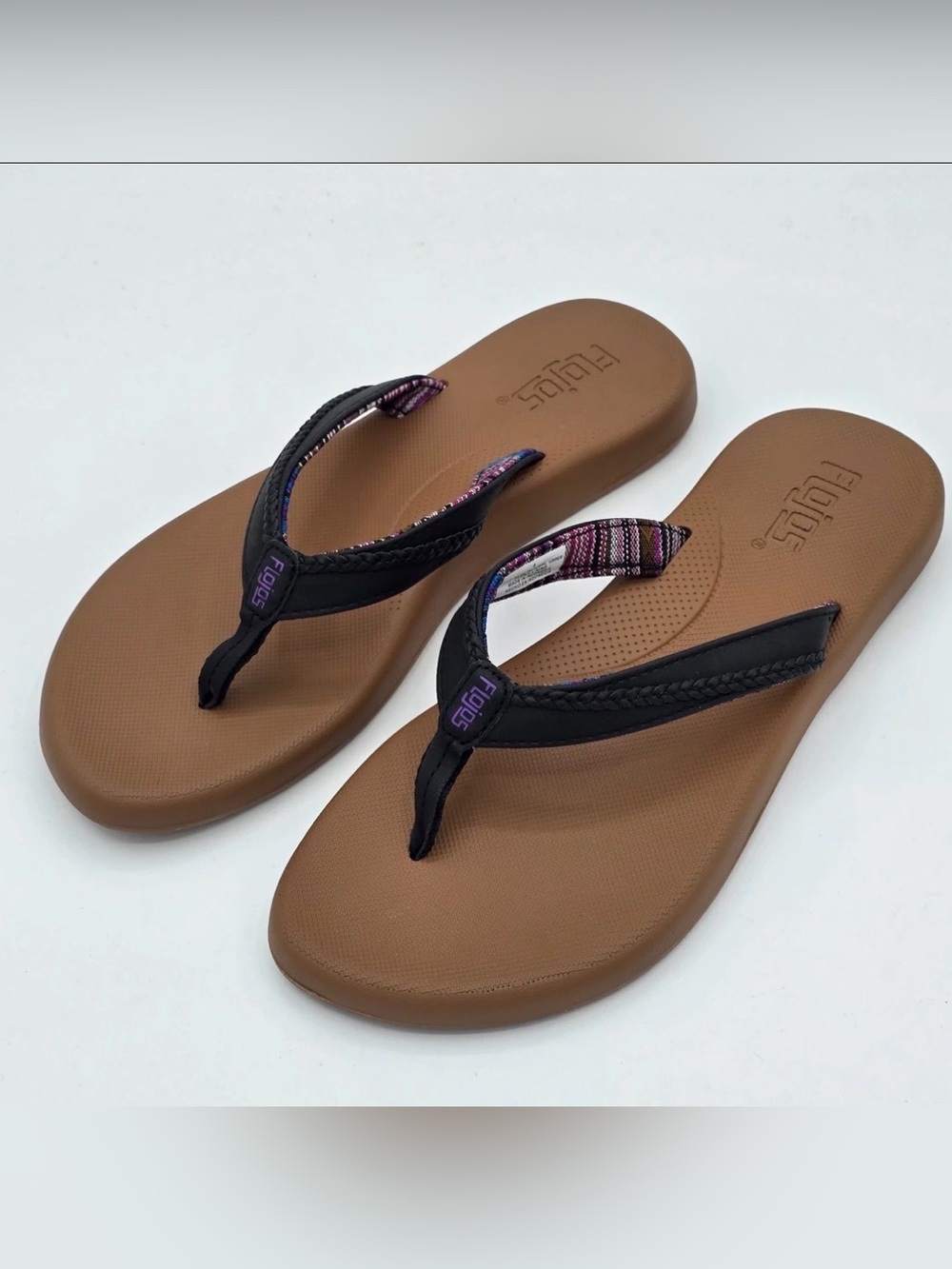 Flojos Flip Flops Women’s Memory Foam Arch Support Sandals Black Brown size 8 M